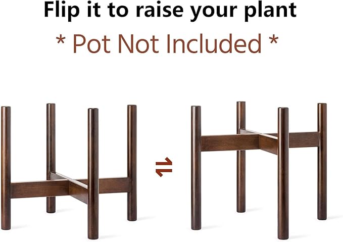 Mkono Plant Stand Mid Century Wood Flower Pot Holder (Plant Pot NOT Included) Modern Potted Stand Indoor Display Rack Rustic Decor, Up to 12 Inch Planter, Dark Brown