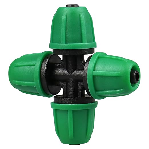 Upgraded 1/4" Drip Irrigation Cross Fittings：Leak Free Lock Barbed 4 Way Tee Connectors for 1/4 Inch Irrigation Tubing Quick Connect Parts for Garden Landscape System (24 Pieces)