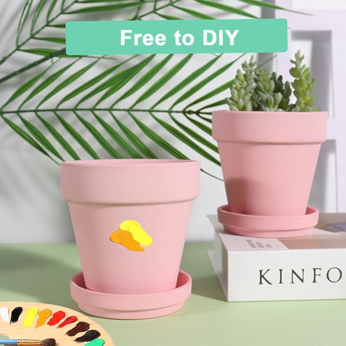 vensovo 6 Inch Peach Pink Terracotta & Clay Pots for Plant with Saucer - 4 Pack Medium Terra Cotta Planter with Drainage Hole, Flowerpot for Indoor Outdoor Plants, Crafts, Wedding Favor