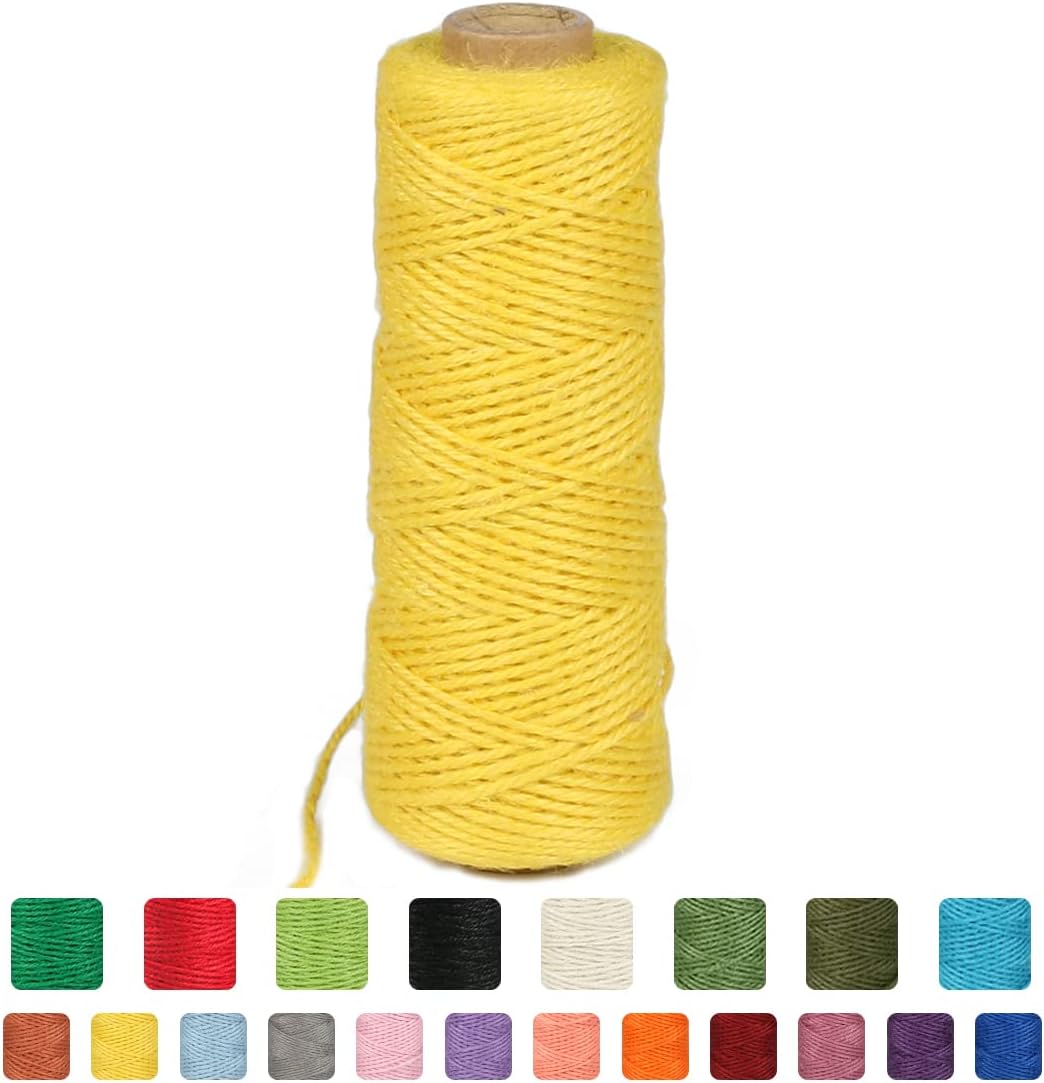 2mm 328ft Colored Natural Jute Twine String for Gift Wrapping Craft Baker Plant Christmas Ribbon Twine Handmade Arts Decoration Thin Packing String Home Decor