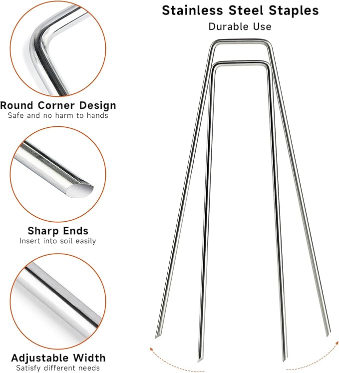 6 Inch Galvanized Landscape Staples- 500 Metal Garden Stakes for Gardening -11 Gauge Anti-Rust Heavy-Duty Ground Sod Pins Yard Stakes for Weed Barrier Fabric Irrigation Tubing Hose