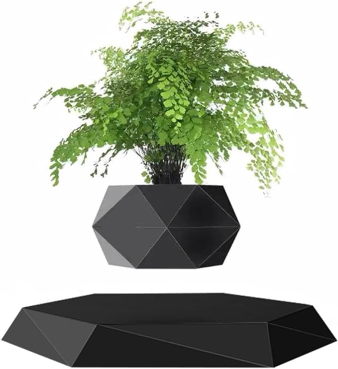 Magnetic Levitating Flower Pot Air Bonsai Black Hexagon Suspension Floating Plant Pot 360 Degree Rotation Pot Home and Office Desk Decor