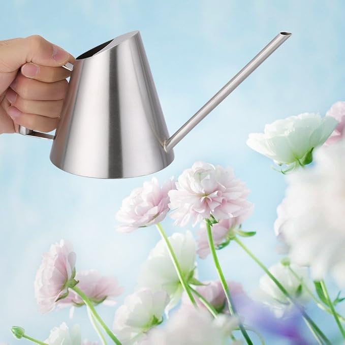 400ml Watering Can, Stainless Steel Long Spout Watering Pot, Mini Modern, Brushed Sliver Flower Plant Watering Can Pot, Gardening Tool for for Home Office