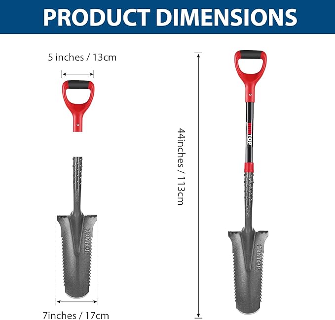 Drain Spade Shovel Trenching Spade Shovel Transplanting Spade Narrow Shovel Serrated Shovel for Digging, 44 inches
