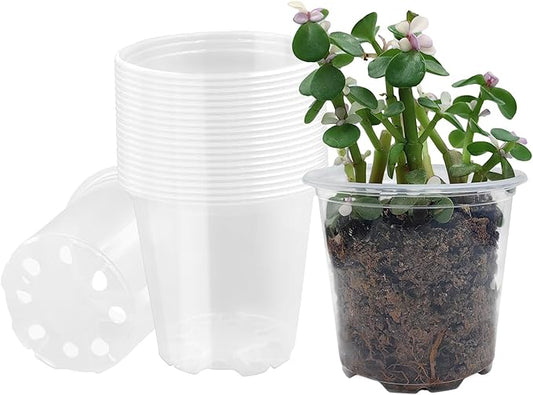 3.5" Clear Seeding Pots 20 Pack Round for Seeds Starter Pots, Seeds Germination Transparent Nursery Pots with Drainage Holes (Clear,3.5Inch,20PCS)