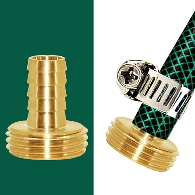 Joywayus Garden Hose Pipe Connector,3/4" Barb x 3/4" Male GHT Thread Brass Fitting with Stainless Clamps House/Boat/Lawn/Power Wash/Irrigation (Pack of 2)
