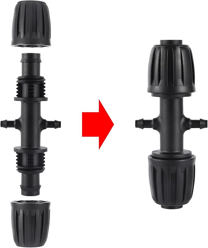 Barbed Tee 1/2 Inch to 1/4 Inch Irrigation Tube Fittings for (1/2'' ID x 0.60''-0.63'' OD) 16mm Drip Tubing Anti-Drop Barbed Connectors,4-Way-10 Pcs