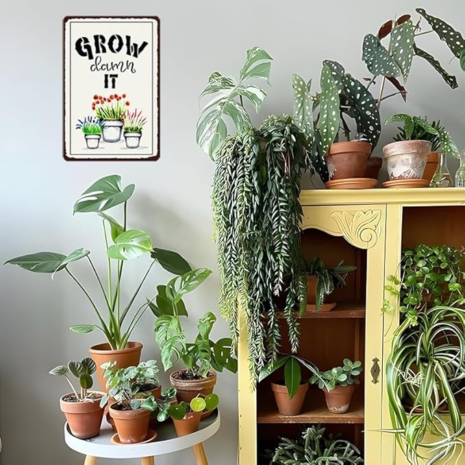 Artlunar Funny Garden Plant Flower Sign Outside Yard Art Decor - Grow Damn It, 12" x 8" (993)