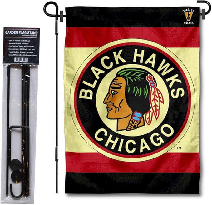 WinCraft Chicago Blackhawks Vintage Retro Garden Flag with Pole Stand Holder