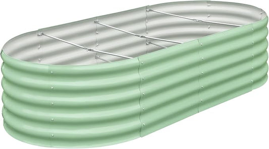 SnugNiture Galvanized Raised Garden Bed, 6x3x1.5ft Oval Metal Planter Box for Planting Outdoor Plants Vegetables