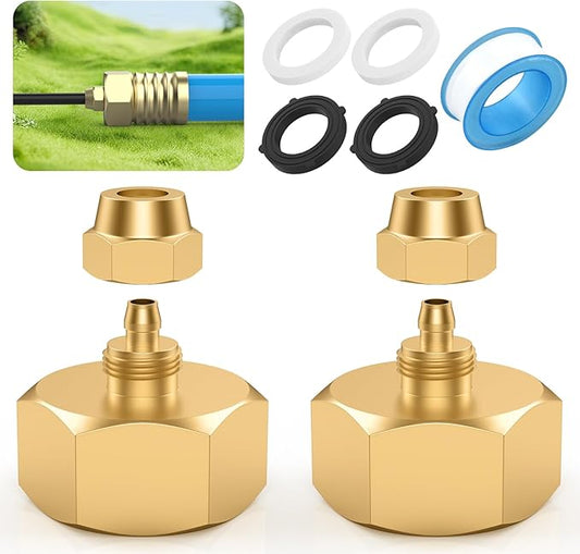 SDTC Tech 2 Pack Garden Hose Adapter, Solid Brass Drip irrigation hose connector, Standard 3/4" GHT Female Thread to 1/4" Tube Adapter for Water Hose, Convert 3/4" Garden Hose to 1/4" Tube