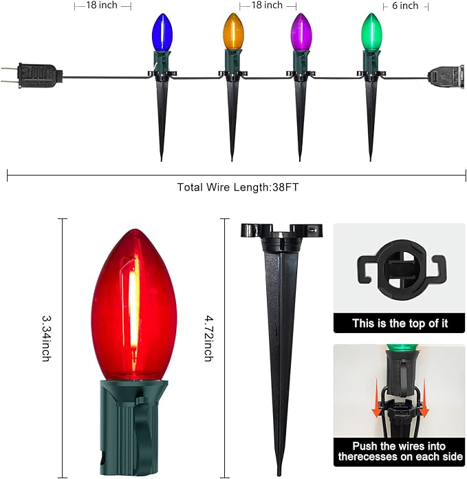 C9 LED Christmas Pathway Light, 38FT Multicolor Pathway Christmas Lights with 27 Multicolored Jumbo LED Bulbs, Connectable Christmas Walkway Lights for Lawn Walkway Lane Marker Lighting Decoration