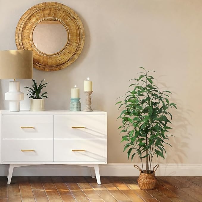 Artificial Eucalyptus Tree,4Ft Tree Fake Plant in Pot for Home and Office Decor,Potted Faux Plants Tall Artificial Trees for Indoor, Outdoor