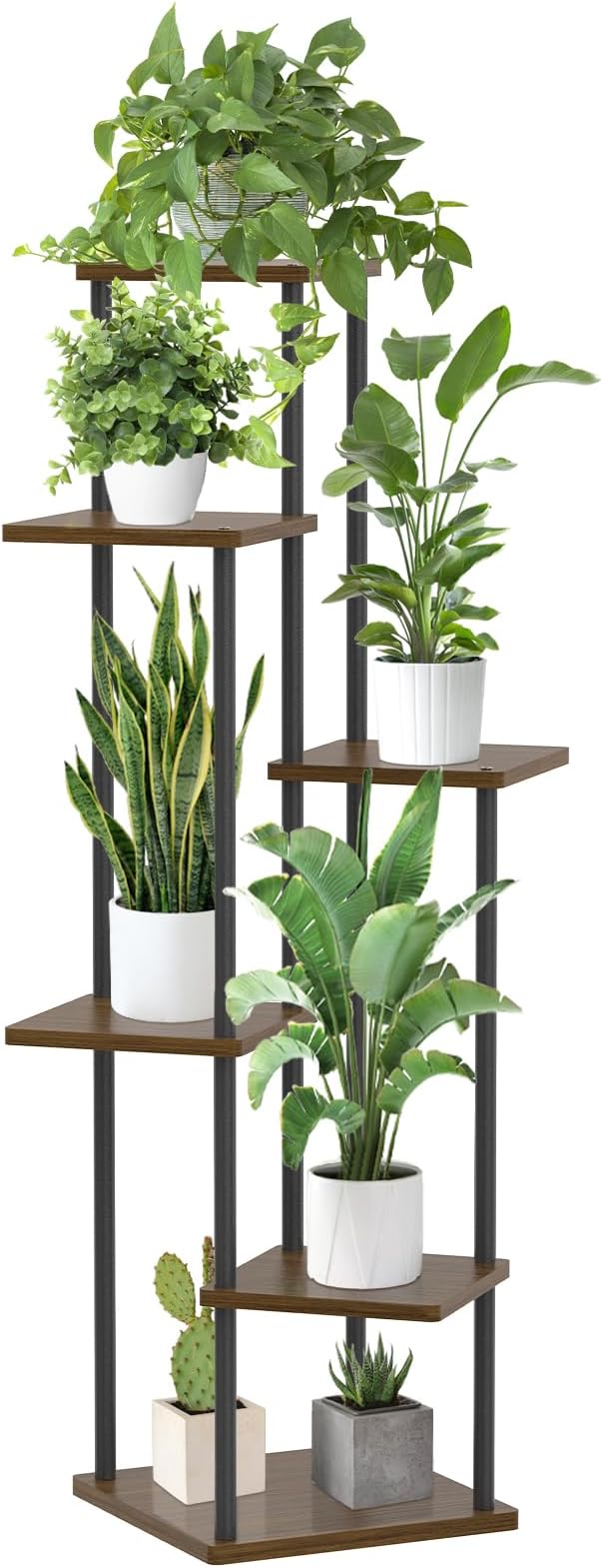 6 Tier Plant Stand Indoor Outdoor, Tall Corner Metal Wood Tiered Planter Stands Holder, Large Multiple Flower Pot Shelf Display Rack for Patio Office Porch Living Room Bedroom Balcony Garden,Oak