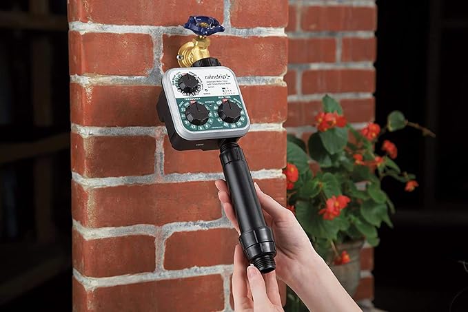 Raindrip R560DP Automatic Drip Irrigation Watering Kit with Customizable Timer for Containers and Hanging Baskets, Waters up to 20 Plants, Includes 20 PC Drippers, Black