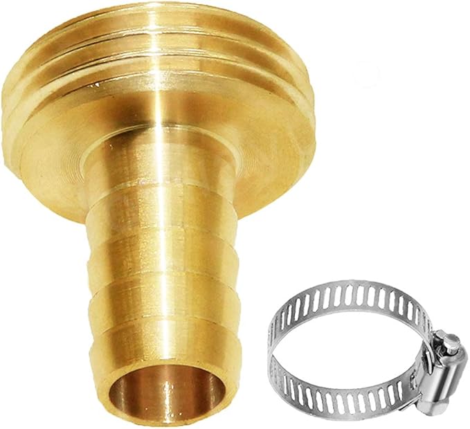 Joywayus 5/8" Barb x 3/4" Male GHT Thread Round Brass Garden Water Hose Pipe Connector Copper Fitting with Stainless Clamp House/Boat/Lawn/Power Wash/Irrigation
