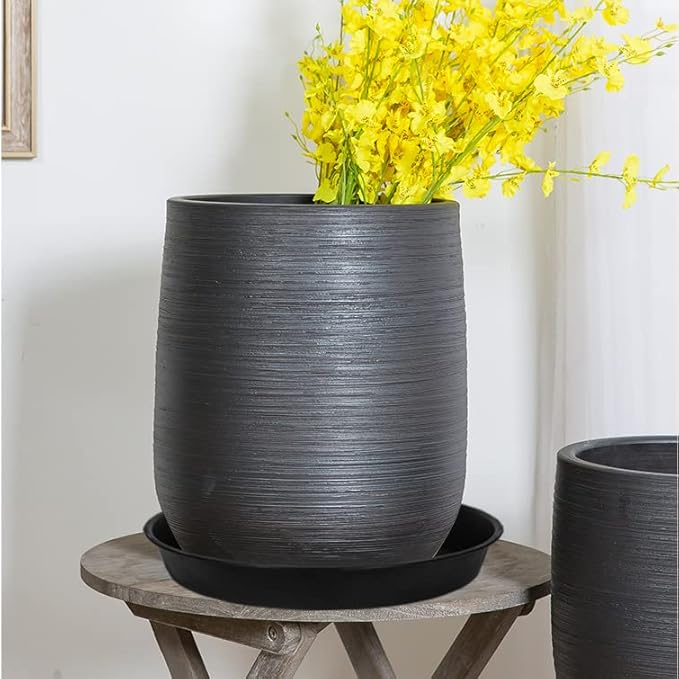 2 Pack of Plant Saucer Tray 19 inch, Heavy Duty Plastic Pot Plant Drip Trays Saucers for for Indoors Outdoor, Plant Water Tray for Planters 16-19" (19", Black)