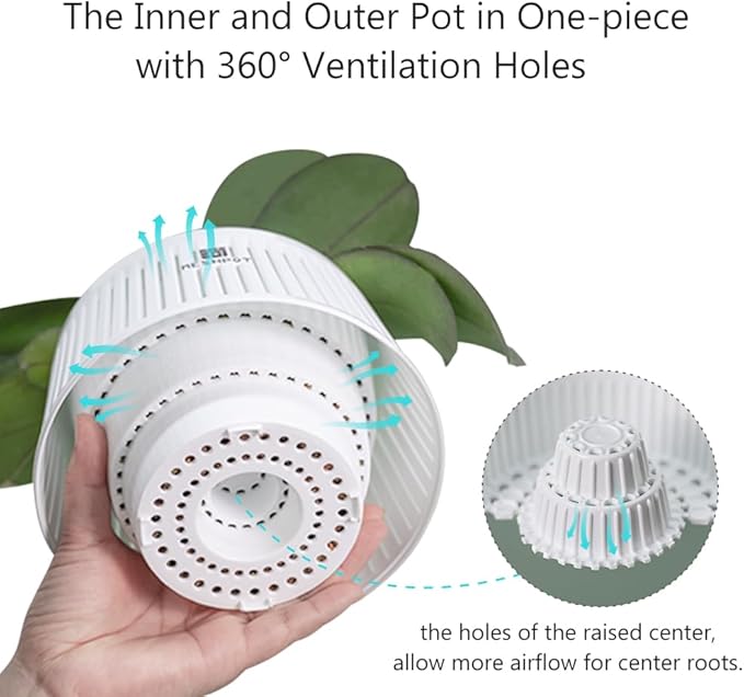 5 inch Orchid Pots with Holes for Repotting,Set of 3,Decorative Orchid Planter with Air-Pruning and Good Air Circulation,Plastic White Orchid Container with Saucers