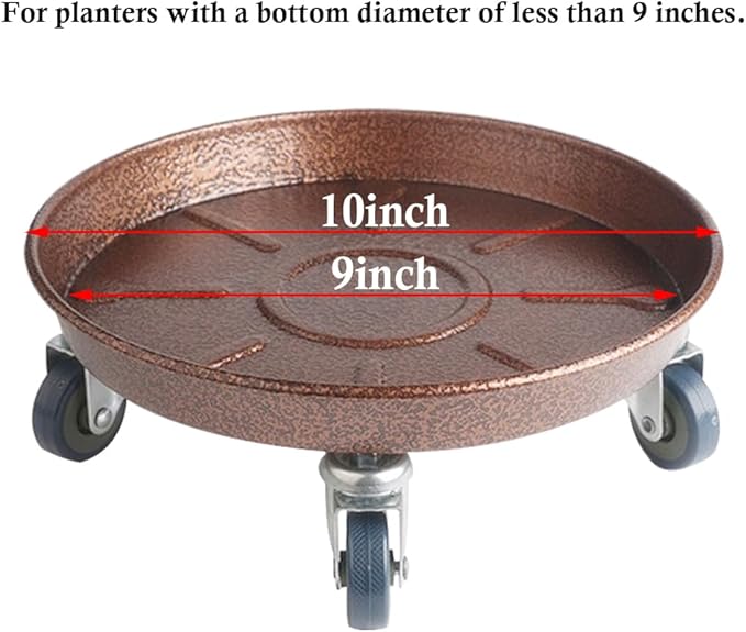 ARTLINE 10" Round Plant Stand with Lockable Wheels, 160lbs Heavy Duty for Indoor Outdoor, Large Rolling Dolly Planter Caddy on Casters to Carry Potted Flower Pot, Round Metal Tray NO Holes, 2 Pack