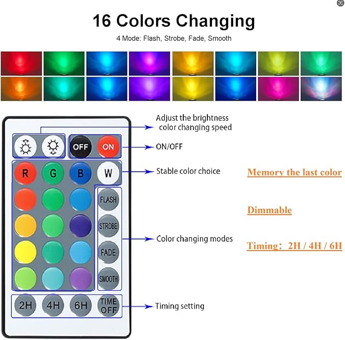 Fountain Lights with Timer, Underwater LED RGB Colored IP68 Waterproof Adjustable Submersible Pond Lights for Fish Pond Garden Lawn Yard Waterfall, 5 Lights in Set
