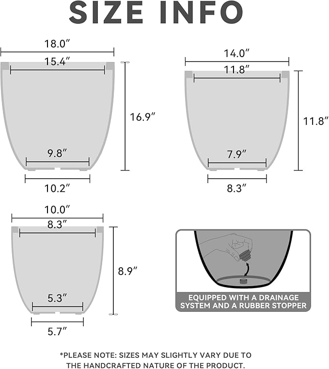 Kante 18 Inch Dia Round Concrete Planter, Indoor Outdoor Large Plant Pot with Drainage Hole and Rubber Plug for Home Patio Garden, Weathered Concrete
