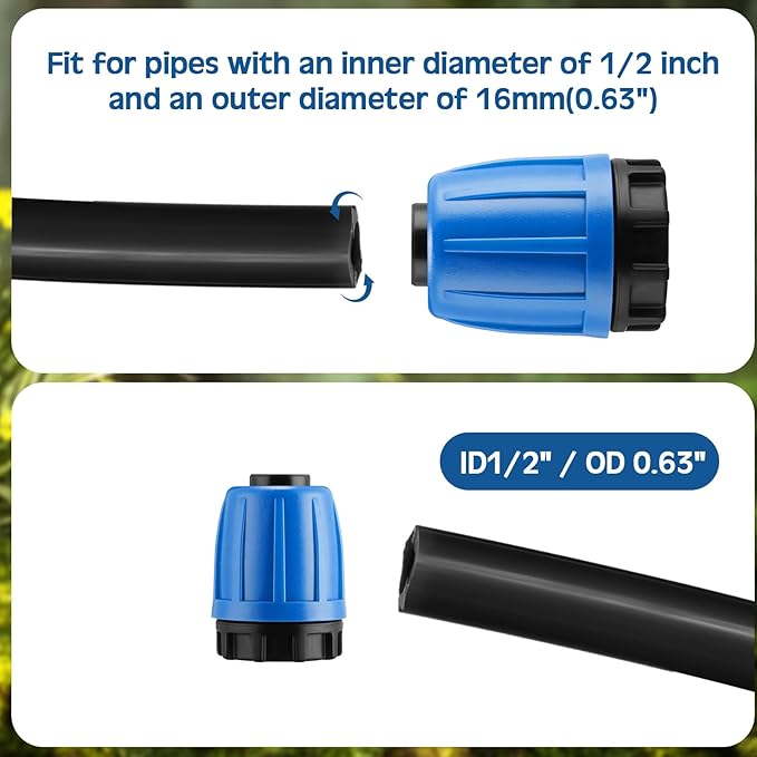 16 Pcs 1/2 inch Irrigation Fittings End Plugs For (1/2" ID x0.6-0.63" OD) 16mm Drip Tubing Connectors (Green and Blue)