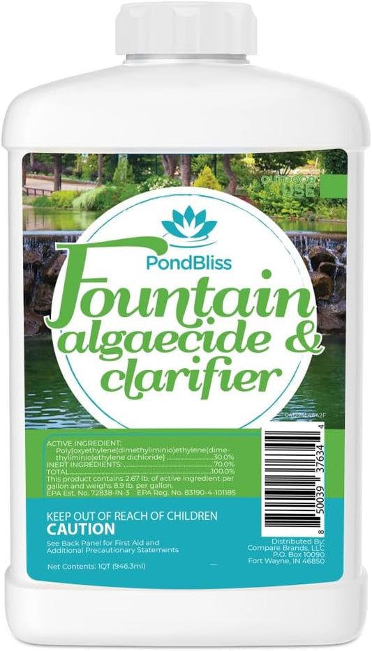 Algaecide for Fountains – Clarify and Controls Algae for Large and Small Fountain - 32 oz (Quart)