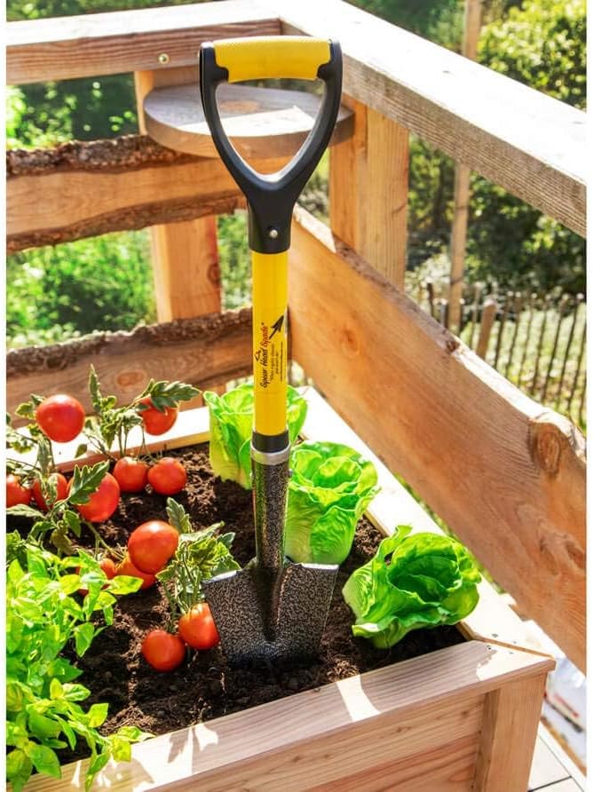 D-Handle Gardening Shovel with Cushioned Grip, Fiberglass Handle with Carbon Manganese Steel Blade, 30" Mini Handle, Yellow, for Raised Garden Beds and Container Gardens