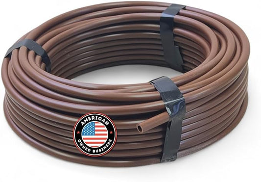 50' ft USA Made Premium 1/4-Inch Drip Irrigation Poly Supply Tubing, for Irrigation Drippers, Drip Emitters, and Drip Systems - Polyethylene (Works with Raindrip, Rainbird & More) (Brown 50')