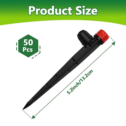 50 Pieces Drip Irrigation Emitters, Adjustable 360 Degree Drip Stream Emitters on 5" with Stake for 1/4" Drip Irrigation Tubing Irrigation 8 Hole Stream Drippers for Garden Watering System
