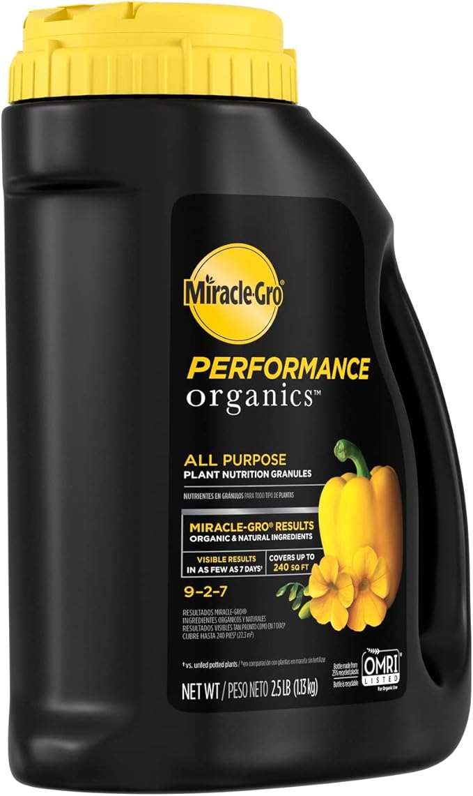 Miracle-Gro Performance Organics All Purpose Plant Nutrition Granules - 2.5 lb., All-Purpose Plant Food for Vegetables, Flowers and Herbs, Feeds up to 240 sq. ft. (Pack of 2)