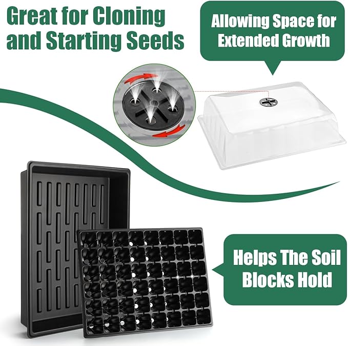 Anti-drip Seedling Starter Trays with 4" Humidity Dome, 5sets Seed Starting Tray with 240 Cells and Lid, Mini Propagator Grow Kit,Seed Herb 2.76'' Cell Tray for Seedling Propagation Grow(48cell/tray)