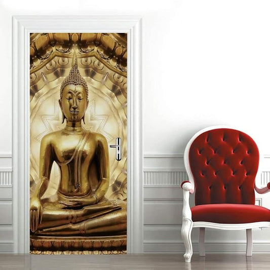 3D Door Stickers Murals - Buddha Statue - Peel and Stick - Waterproof & Washable - Matt Finish - 37.4" x 82.7"