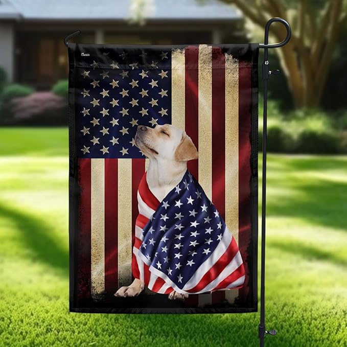 FLAGWIX Yellow Labrador Retriever Flag, Outdoor Labrador Decorations - 4th of July Decorations Outdoor, Garden Flag (11.5" x 17.5") - Heavy-duty Canvas American with Labrador Flag, Dog Garden Decor