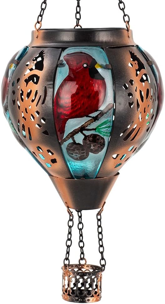 Cardinal Solar Hanging Lanterns Hot Air Balloon, Solar Outdoor Lanterns with Flame Decor for Garden Yard Patio, Cardinal Solar Lights Birthday Gift for Mom