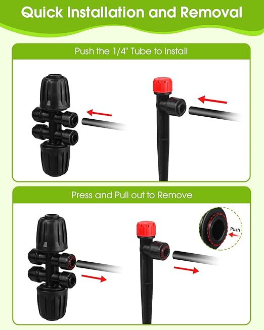 Drip Irrigation System Kit - Garden Watering System with 16FT 1/2'' & 79FT 1/4" Irrigation Tubing Parts - Automatic Irrigation Sprinkler Equipment for Raised Beds, Plants, Garden, Lawn, Greenhouse