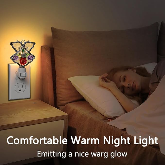 KY&BOSAM Angel Sister Night Light Flower in Glass with Metal Trim Sister Heart Night Light Nursery Bedroom Bathroom Decorative Accent Lite Elegant Home Decoration, Guardian Butte