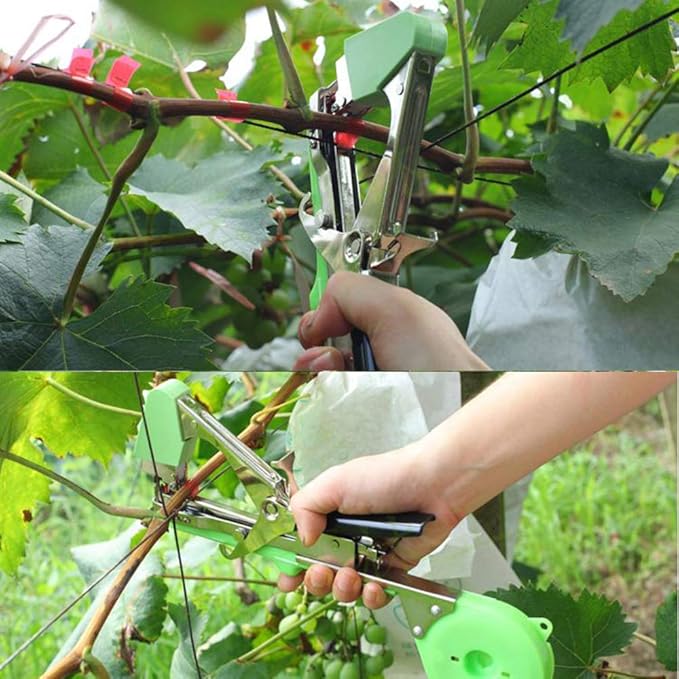 Plant Tying Machine Tape Tool for Tomatoes Peppers Grapes Cucumbers and Vining Vegetables Quickly and Easily Tie, Great for Gardeners Farmers, with Tapes, Spare Parts, Staples - Green