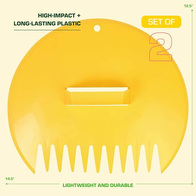 Rugg Original Leaf Scoops, Large Size Hand Rake Claws for Debris & Yard Waste Pick Up, Yellow, (One Pair)