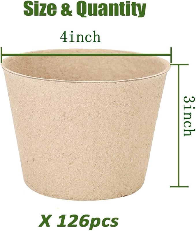 Seed Starter Trays, 126 Packs 4 Inch Round Biodegradable Peat Pots, Seed Starting Pots with Drainage Holes Round Nursery Pot