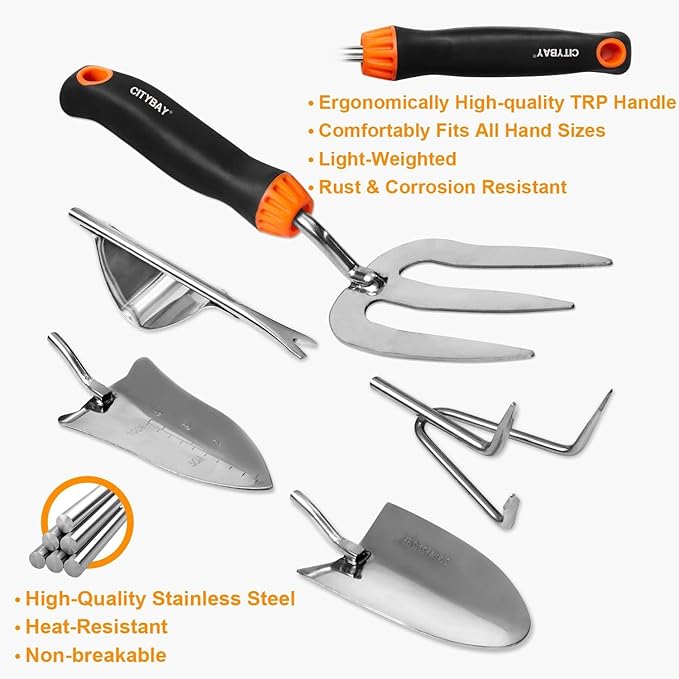 Garden Tools Set, 10 Pcs Stainless Steel Heavy Duty Gardening Tools Set with Folding Saw, Garden Hand Tools Starter Kit, Landscaping Tools, Gardening Tools Gift Sets for Women and Men