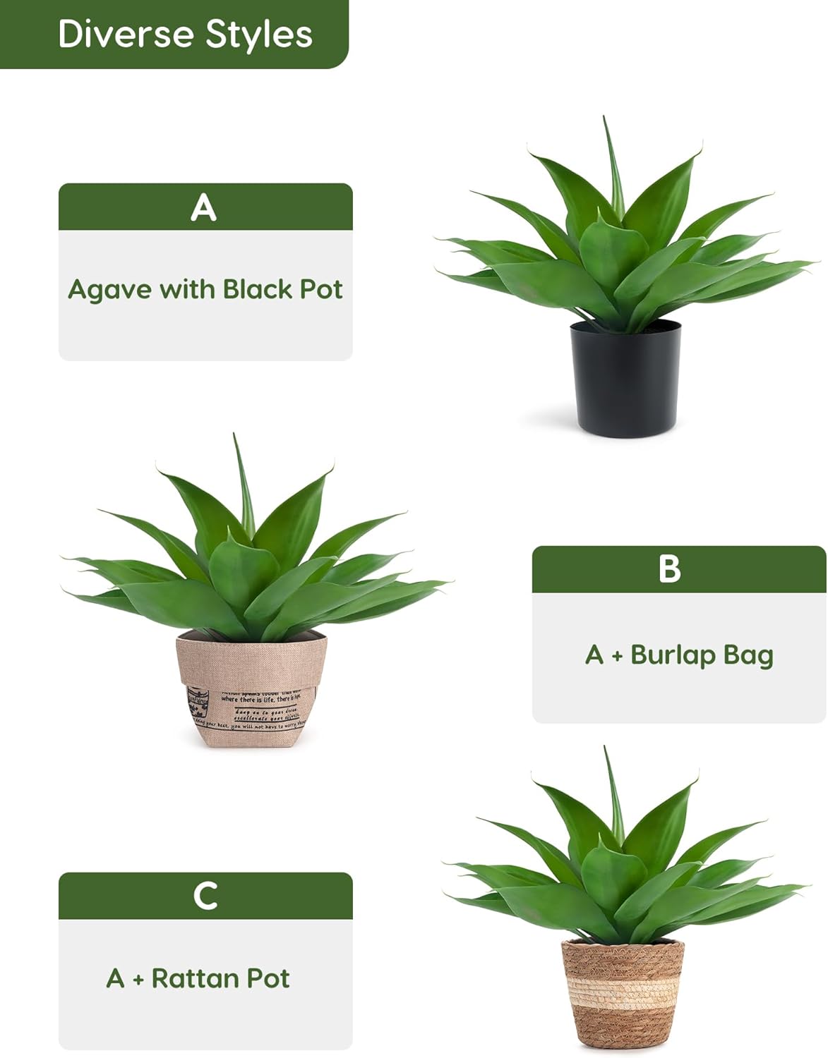 Velener Fake Agave with Rattan Pot, Artificial Plant Outdoor Agave - Fake Sucuulents Plants for Indoor and Outdoor Decor(15 Inch)
