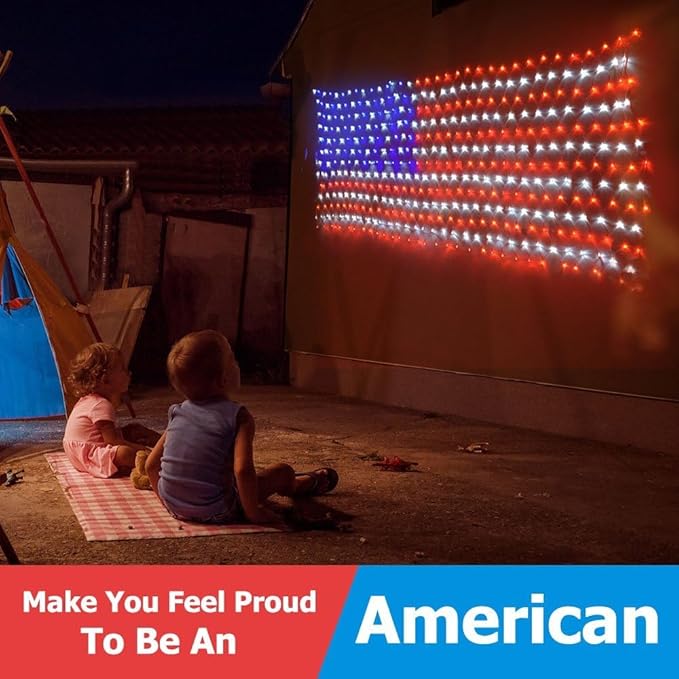 American LED Flag Net Lights - 420 LED 4th of July Decorations Outdoor Lighted Flag String Lights of The United States for Memorial Day Yard Garden Festival Holiday Party