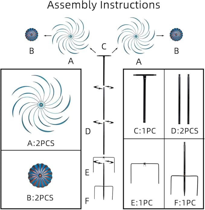 Stargarden Wind Spinners Outdoor -Metal Large Kinetic Wind Spinners with Stable Metal Stake, Wind Sculptures & Spinners for Yard Lawn Garden (23 x 80 inches)