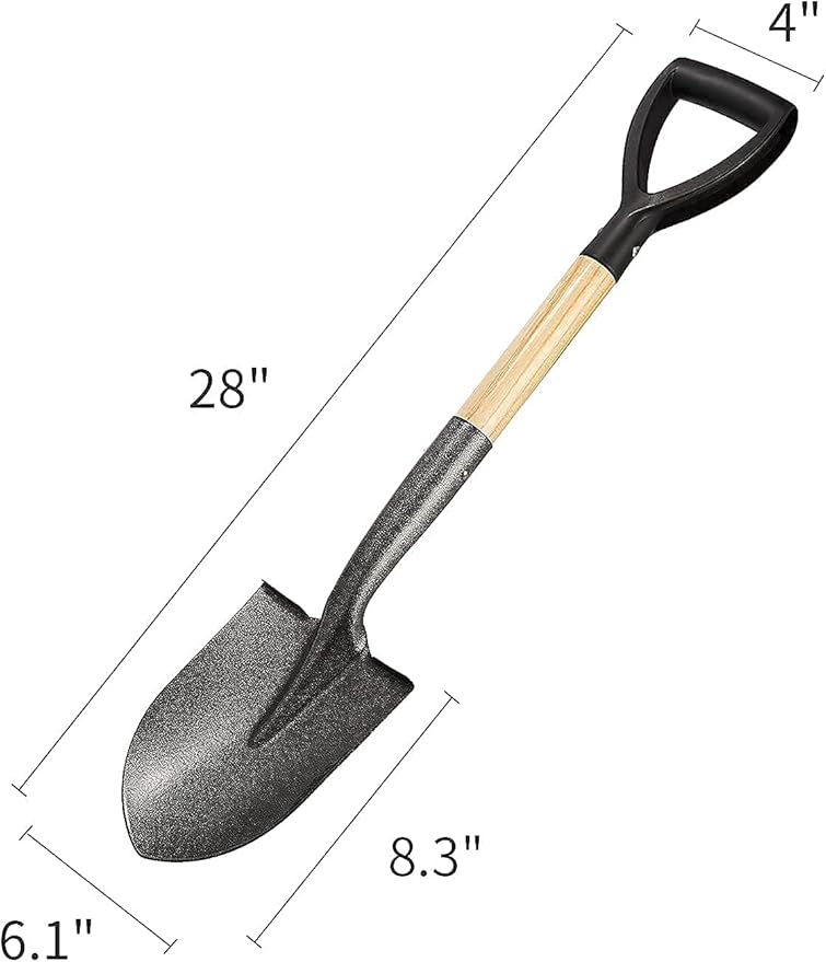 Shovel for Digging 28 In Small Round Shovel with D Handle Kids Metal Beach Shovel，Camp Shovel ，Garden Shovel ,Gardening Tools Wooden Handel, Yellow Wood, 28In