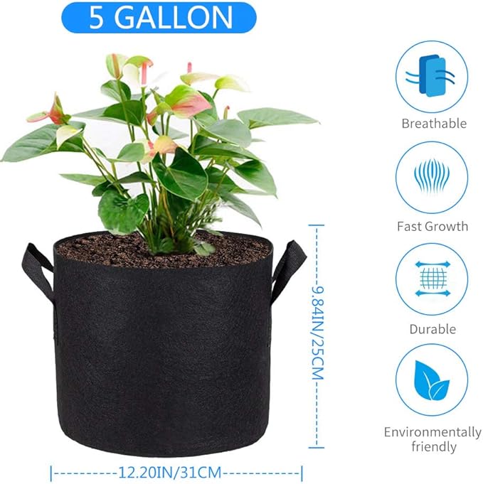 ANGELIOX 6 Pack 5 Gallon Plant Grow Bag,Aeration Nonwoven Fabric Pots Thickened Container with Sturdy Reinforced Handles, Indoor & Outdoor Grow Containers for Vegetables & Fruits