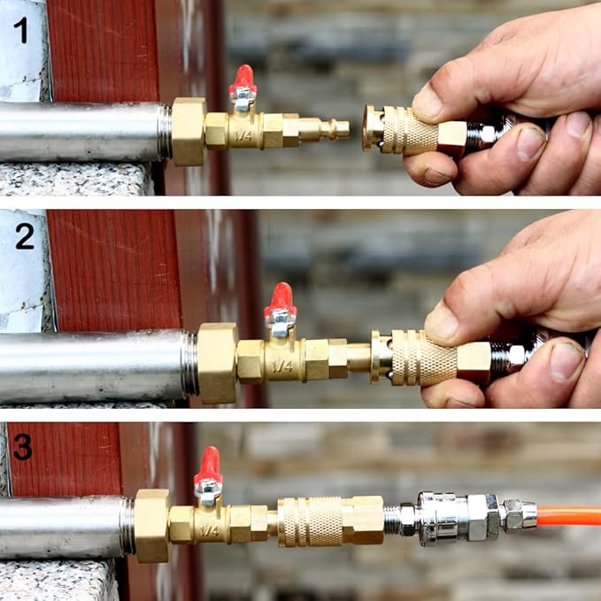 RV Winterize Blowout Adapter with 1/4" Quick Connect Plug and 3/4" Garden Water Hose Threading with Valve for Boat Camper Trailer Sprinkler Systems Irrigation Kit Fitting (2 Pack）