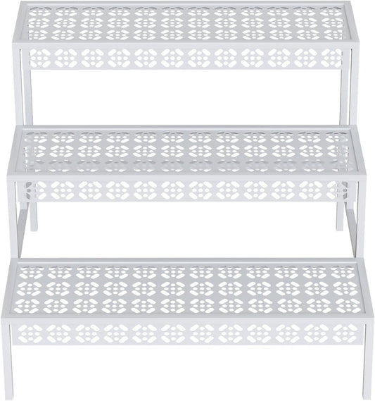 Garden 4 you 3 Tiers Metal Plant Stand,Rectangular Ladder Flower Pots Outdoor Plant Rack, Indoor Plant Display Rack, Heavy Duty Utility Storage Organizer for Home Garden Patio Balcony, Stair Style(White)