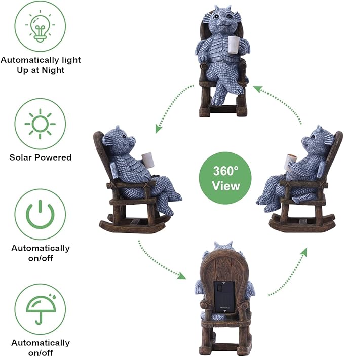 Solar Dragon Statues Garden Decor: Home Desk Decorations Desktop Accessories Outdoor Indoor Figurines Yard Art - Gifts for Mom Women