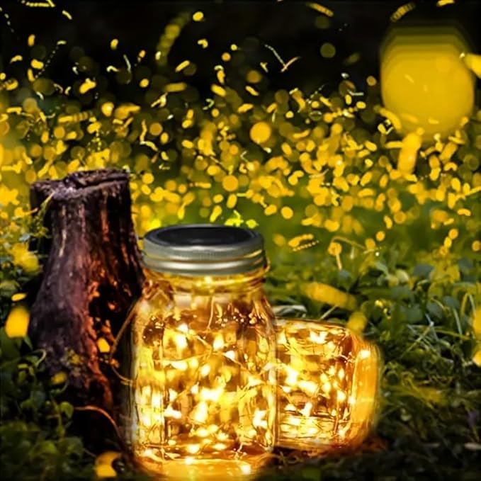 ZNYCYE Solar Mason Jar Lights 12 Pack 30 Led Fairy Lights Mason Jar Lids with Hanger (Jars Not Included) Best for Mason Jar Outdoor Christmas Decor for Patio Garden Yard and Lawn(Warm White)